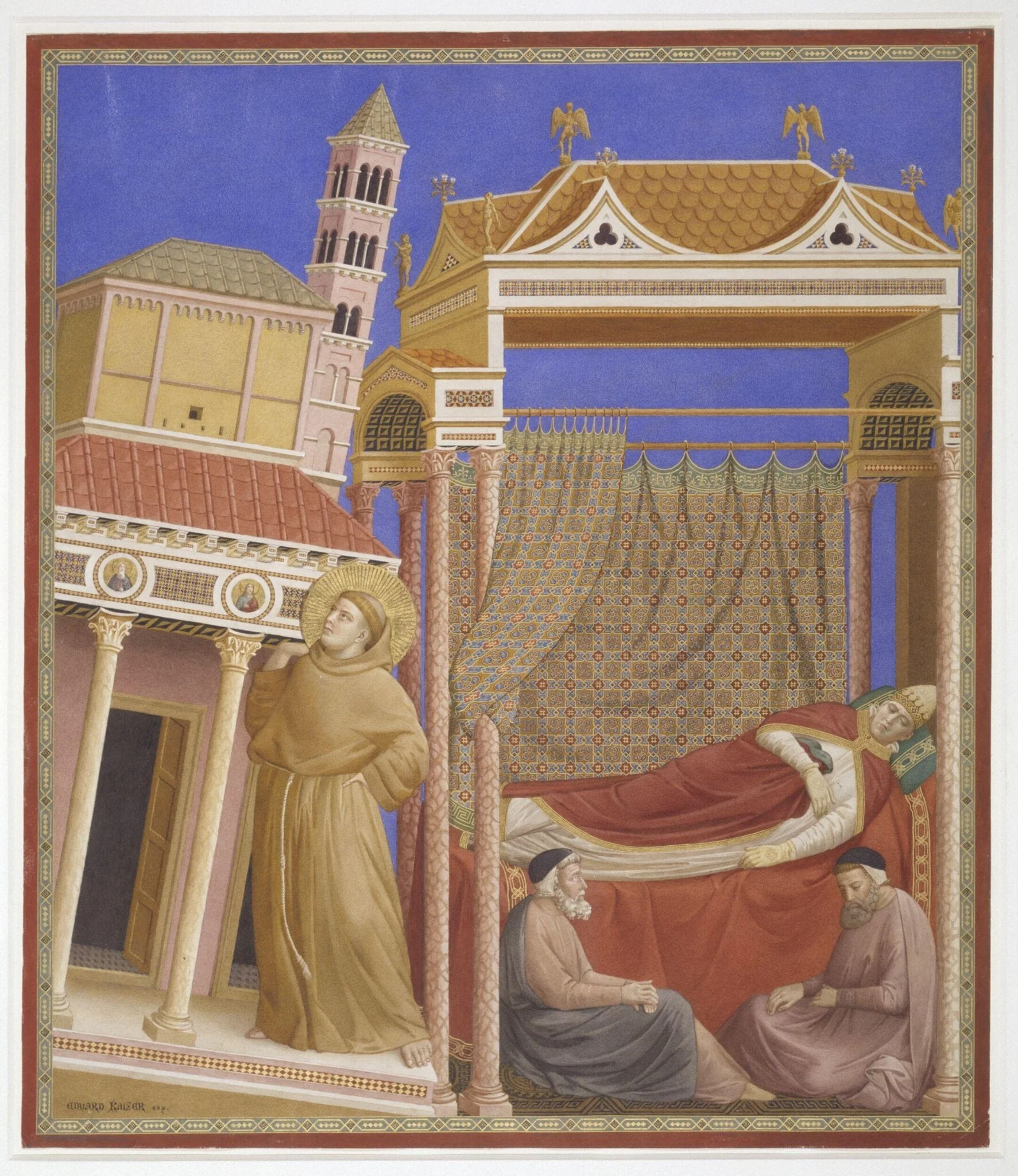 Copy after the painting The Dream of Innocent III by the Master of the St Francis cycle in the Upper Church, San Francesco, Assisi, by Edward Kaiser, watercolor, 1874