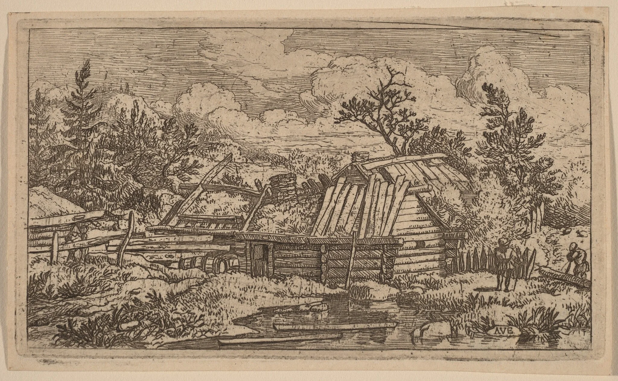 Two Beams Floating in the Water, by Allart van Everdingen, ink, 1650
