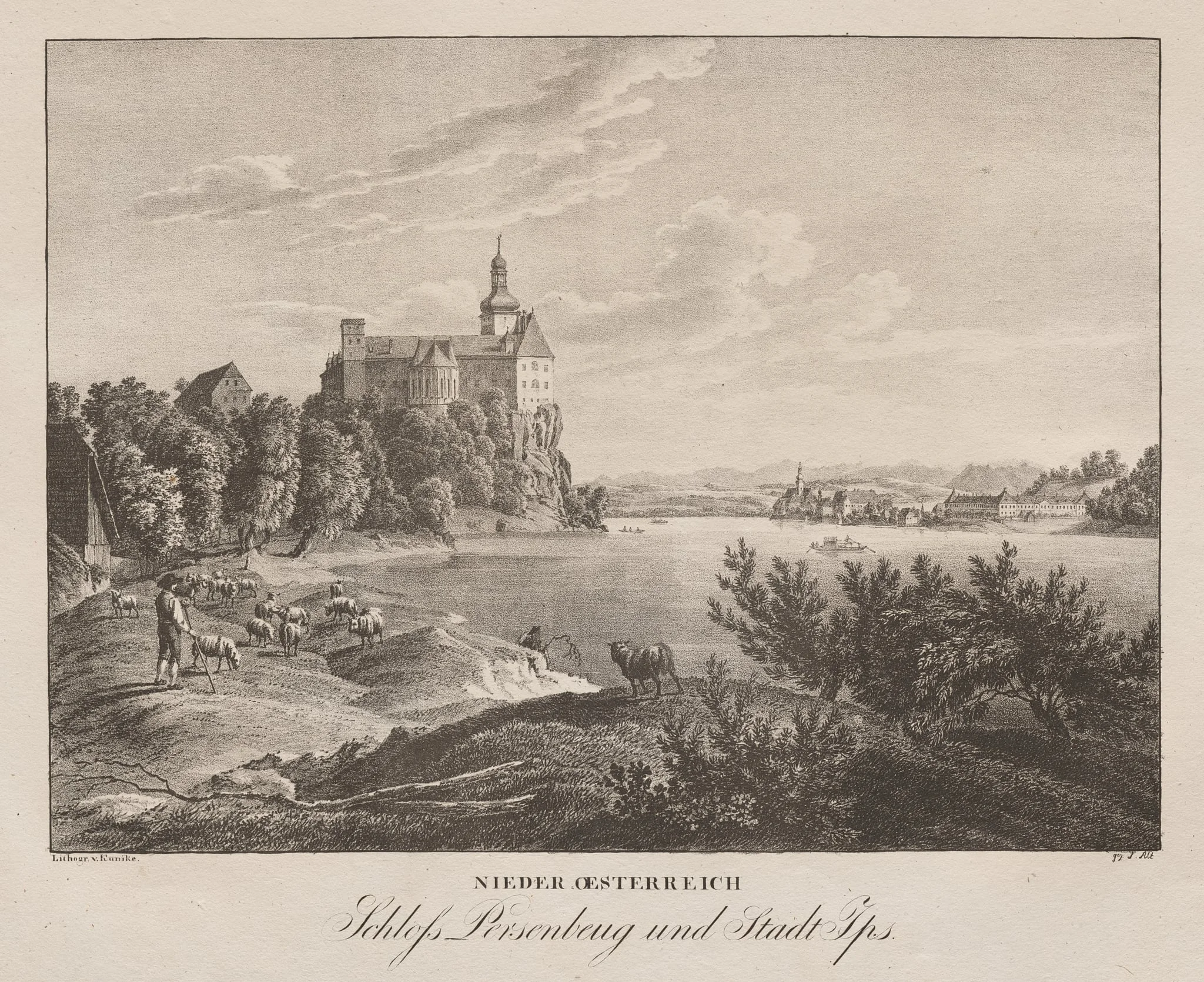 Nieder-oesterreich, Schloss Persenbeug und Stadt Ips, by Jakob Alt, 1839