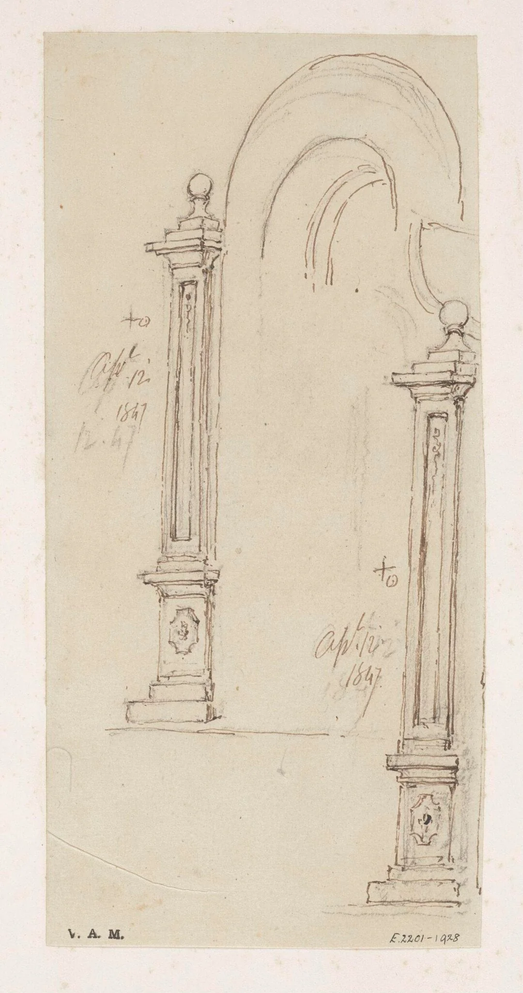 Drawings of a squared column and an arch