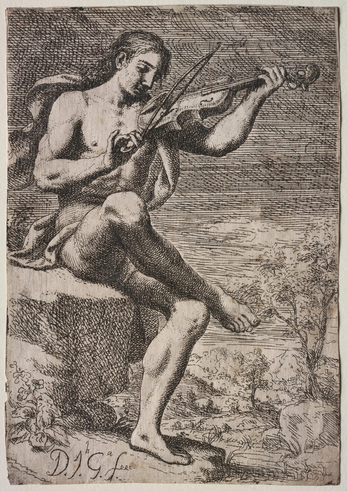 Nude Man Playing a Violin, by José García Hidalgo, 1693
