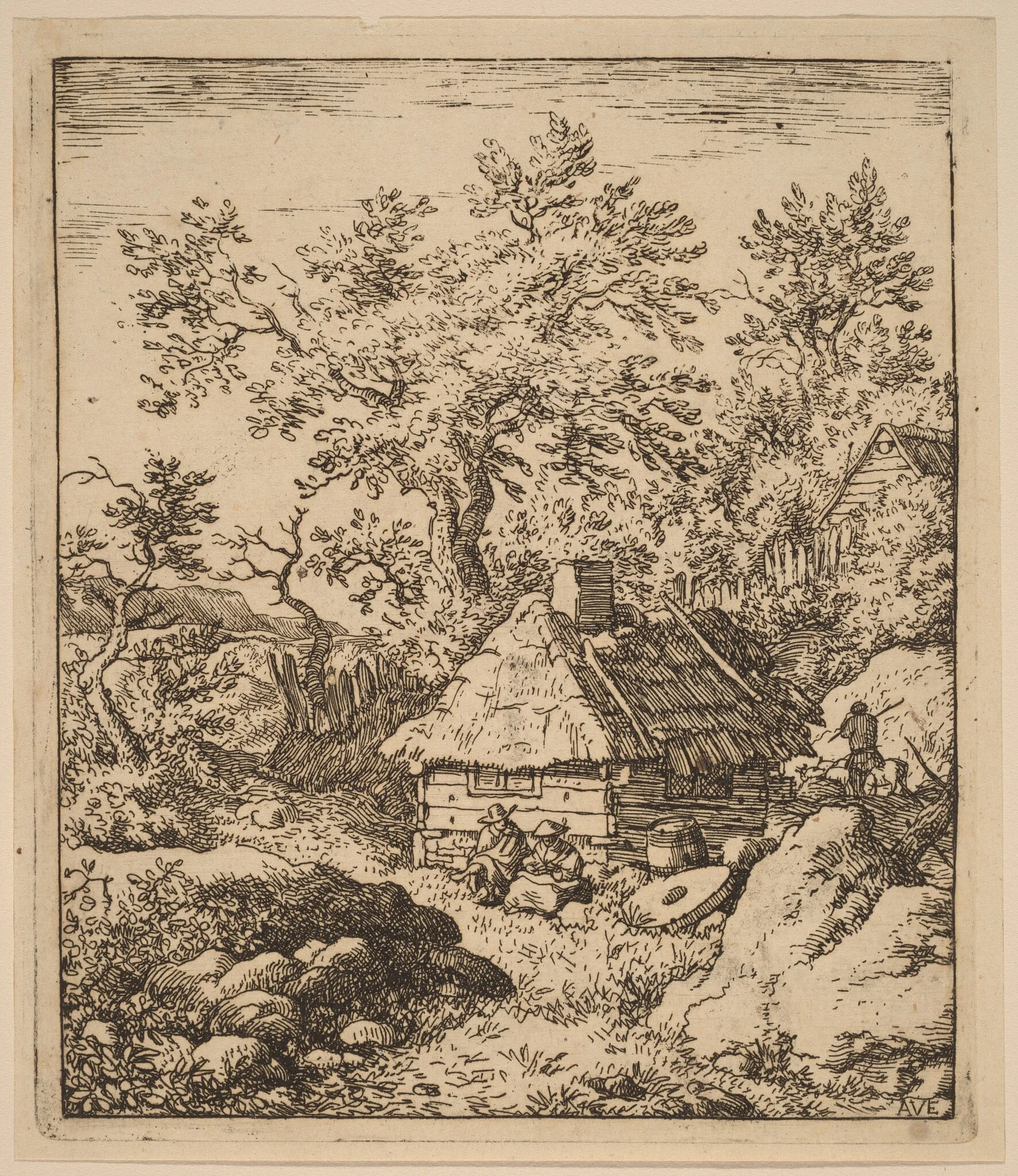 Landscape with Millstone near a Cask, by Allart van Everdingen, ink, 1650