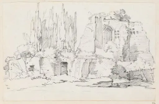 Roman Ruins with a Stand of Cypresses