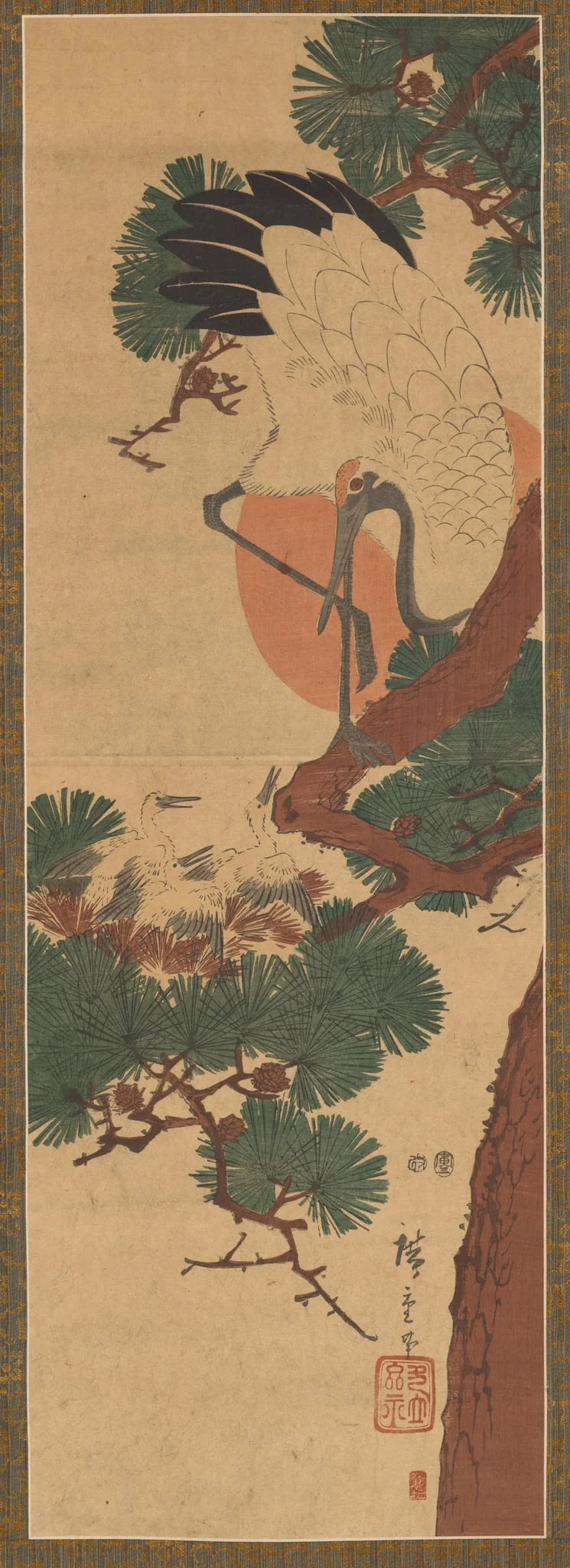 Stork, Sun, and Pine, by Utagawa Hiroshige II, 1852