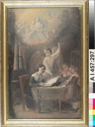 "Satu seitsemästä sisaruksesta", luonnos Haeggströmin sisarusten ryhmämuotokuvaa (1862) varten