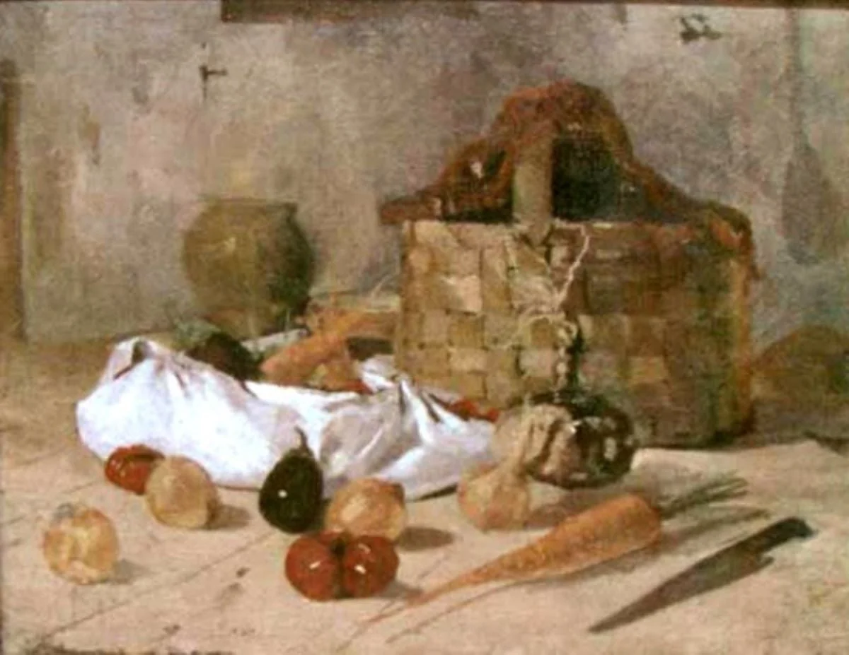 Natură moartă cu coș și legume, by Ion Andreescu, unspecified, 1876