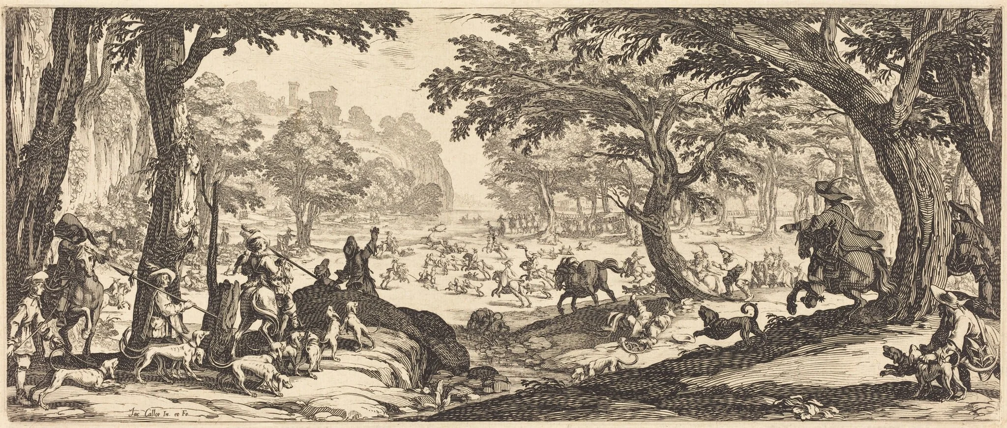 The Stag Hunt, by Jacques Callot, ink, 1619