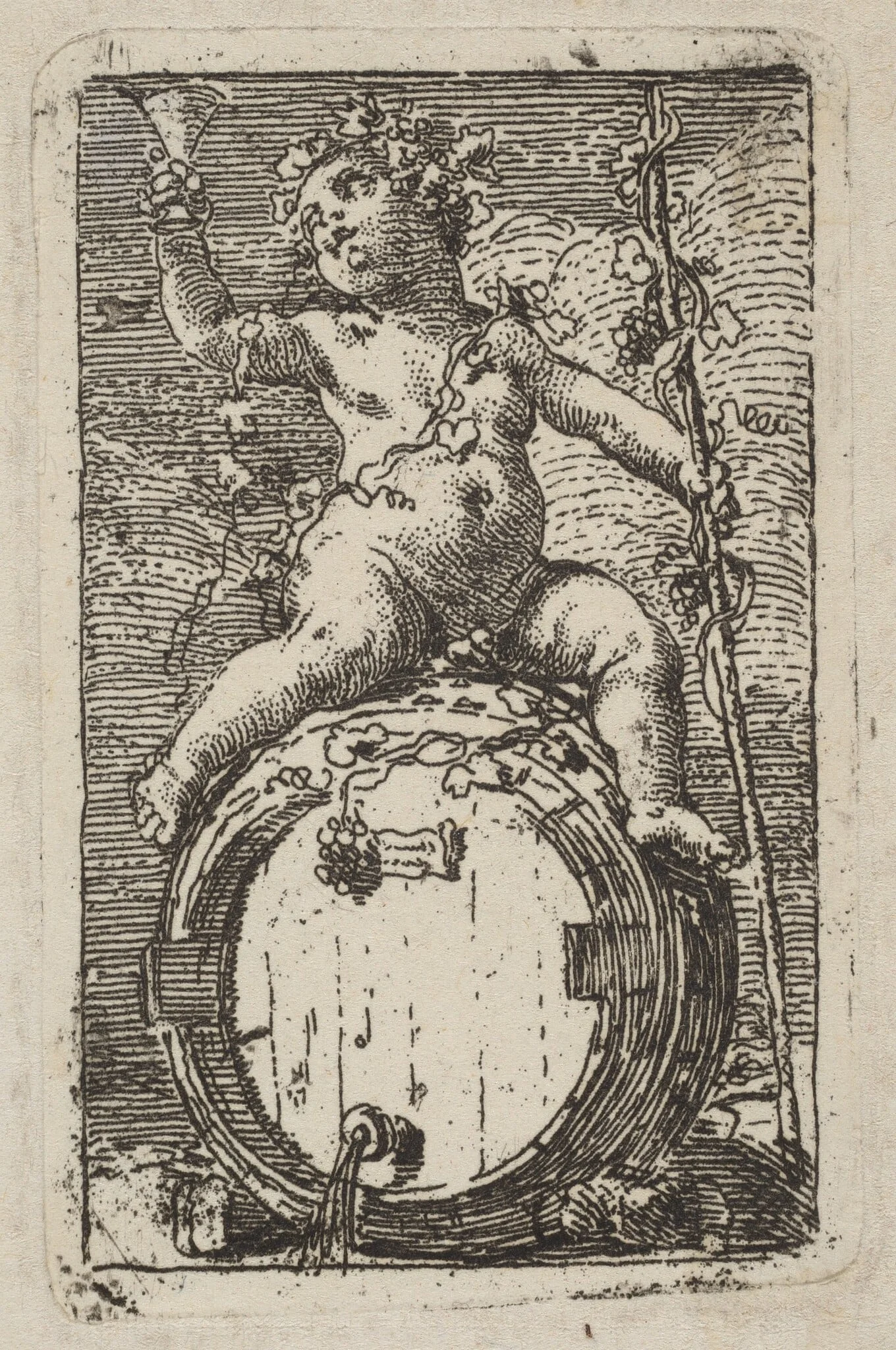 The Infant Bacchus Astride a Wine Barrel, by Gaetano Gandolfi, ink, 1775