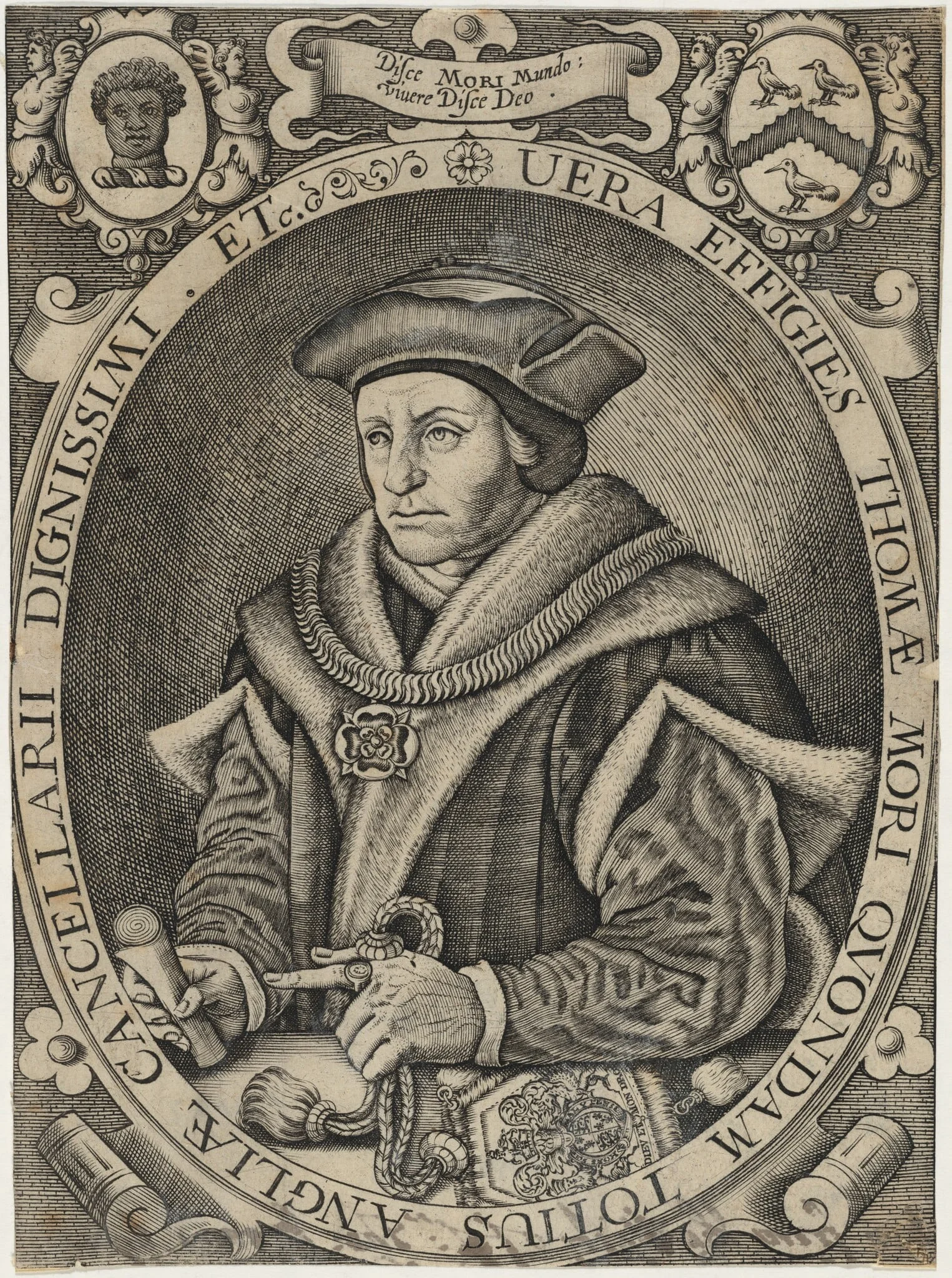 Sir Thomas More, Lord Chancellor, by Renold Elstrack, ink, 1598