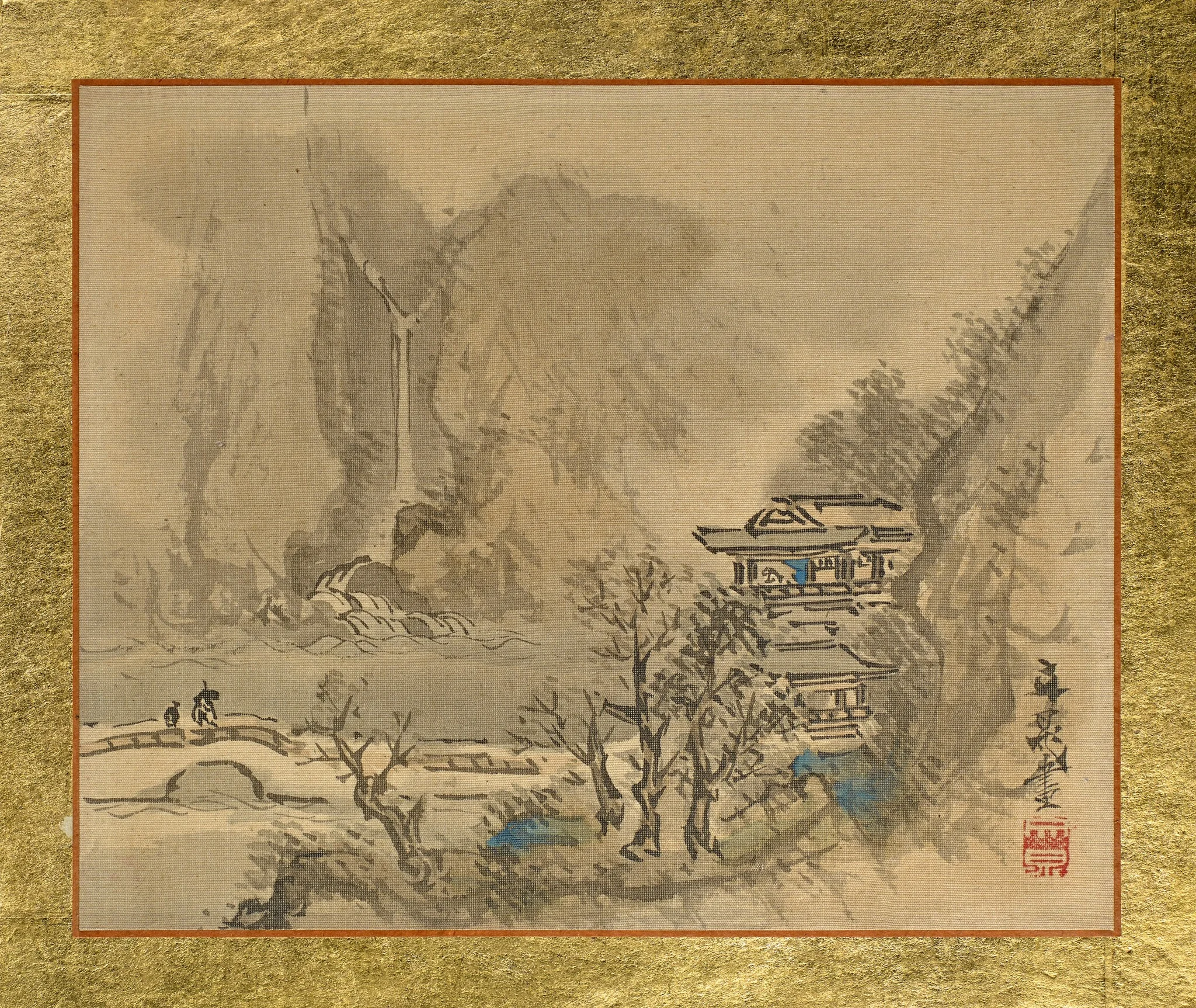 An Old Man and an Attendant heading to a two-story Mansion at the Shore, by Tani Bunchō, unspecified, 1815