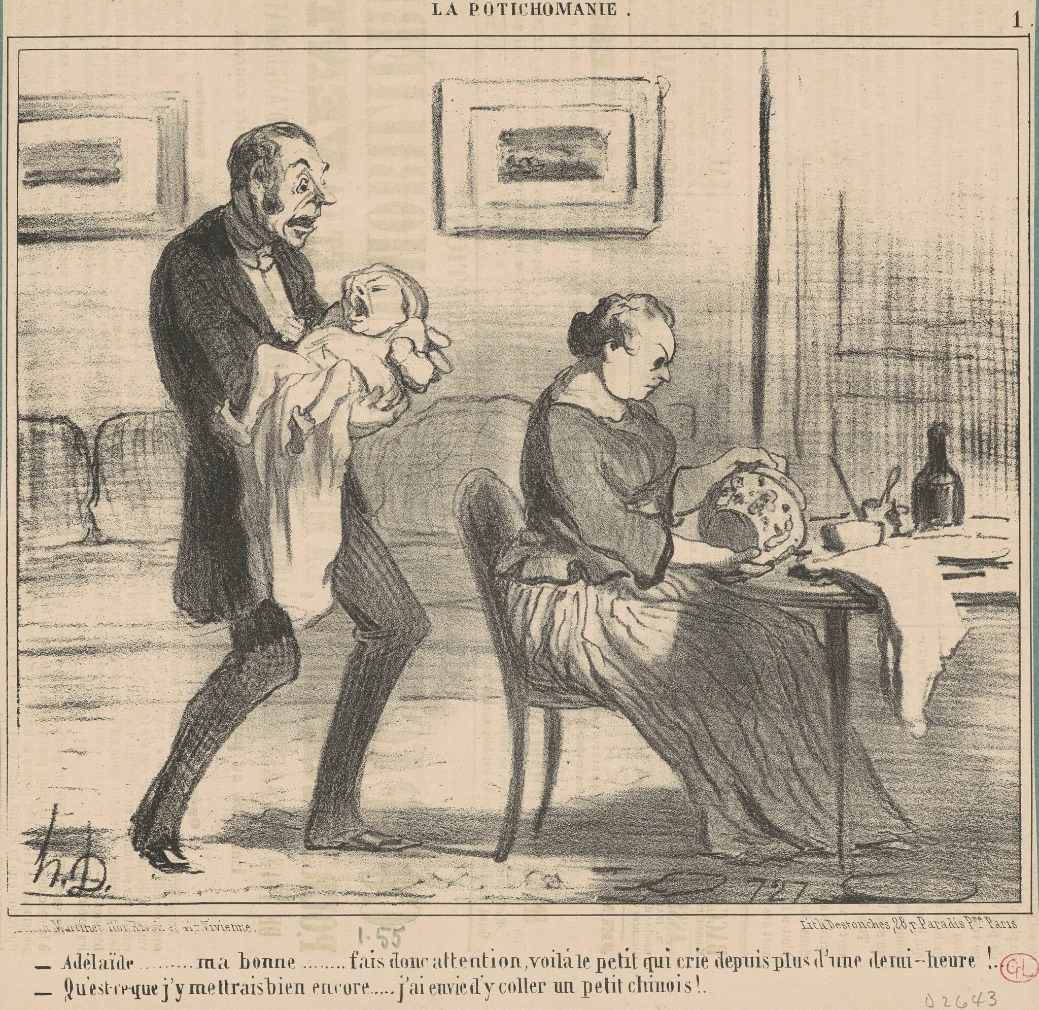 Adélaide ... ma bonne ... fais donc ..., by Honoré Daumier, ink, 1855