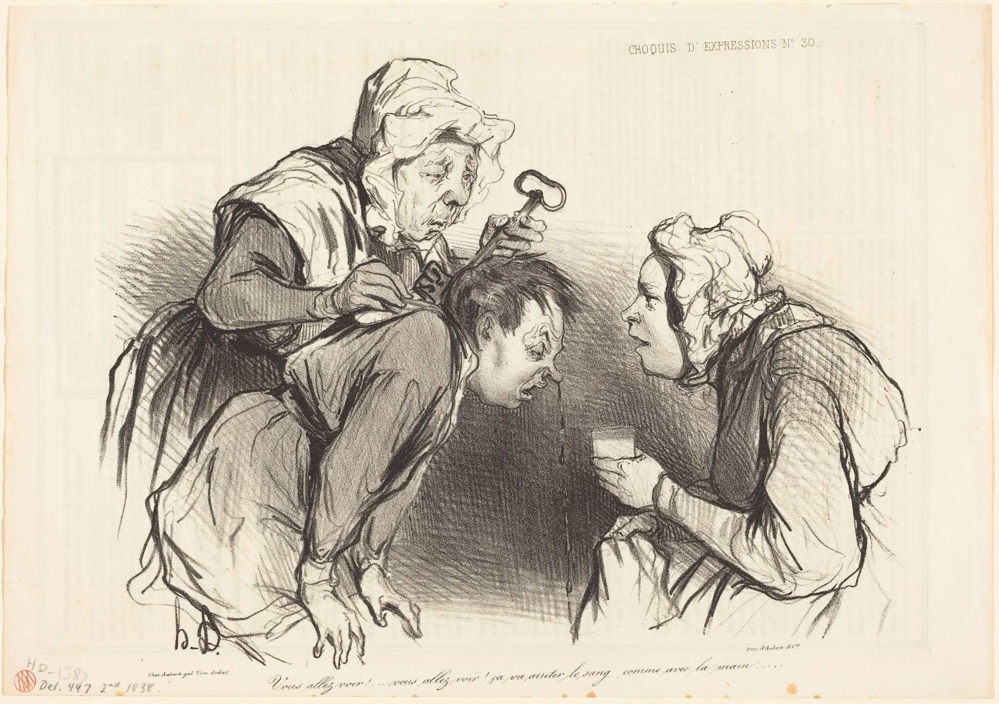 Vous allez voir!... ça va arrêter le sang..., by Honoré Daumier, ink, 1838