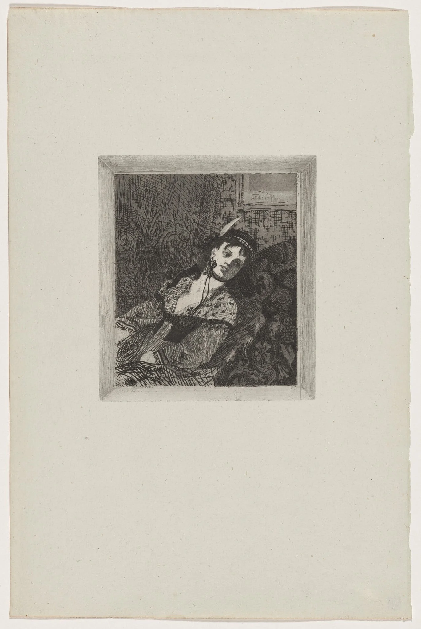 Untitled (La femme à la toque écossaise), by Félicien Rops, ink, 1895