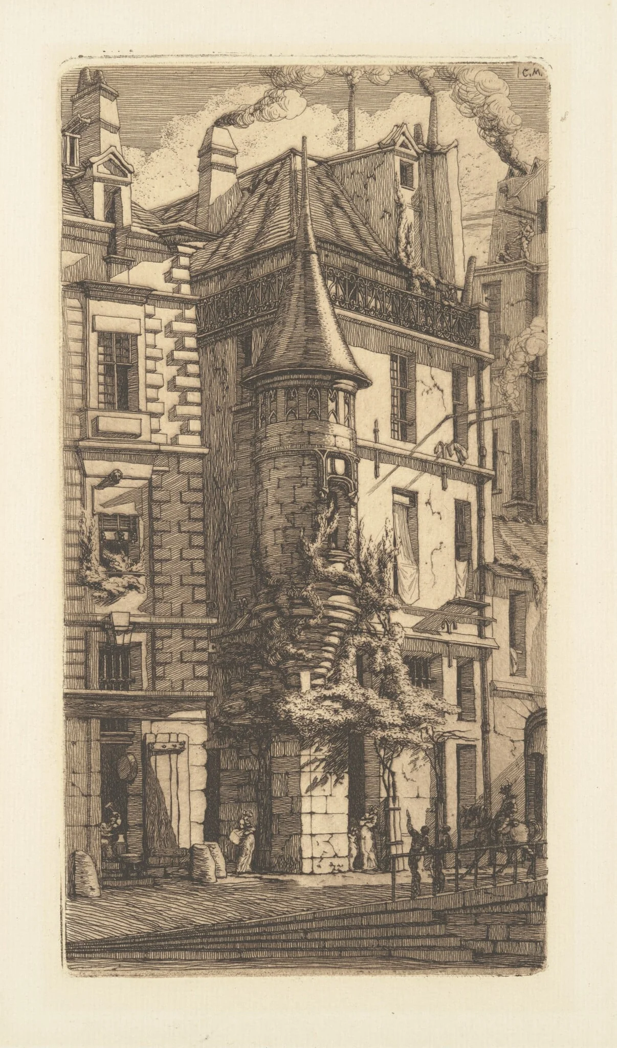 Tourelle, Rue de la Tixeranderie, by Charles Meryon, ink, 1852