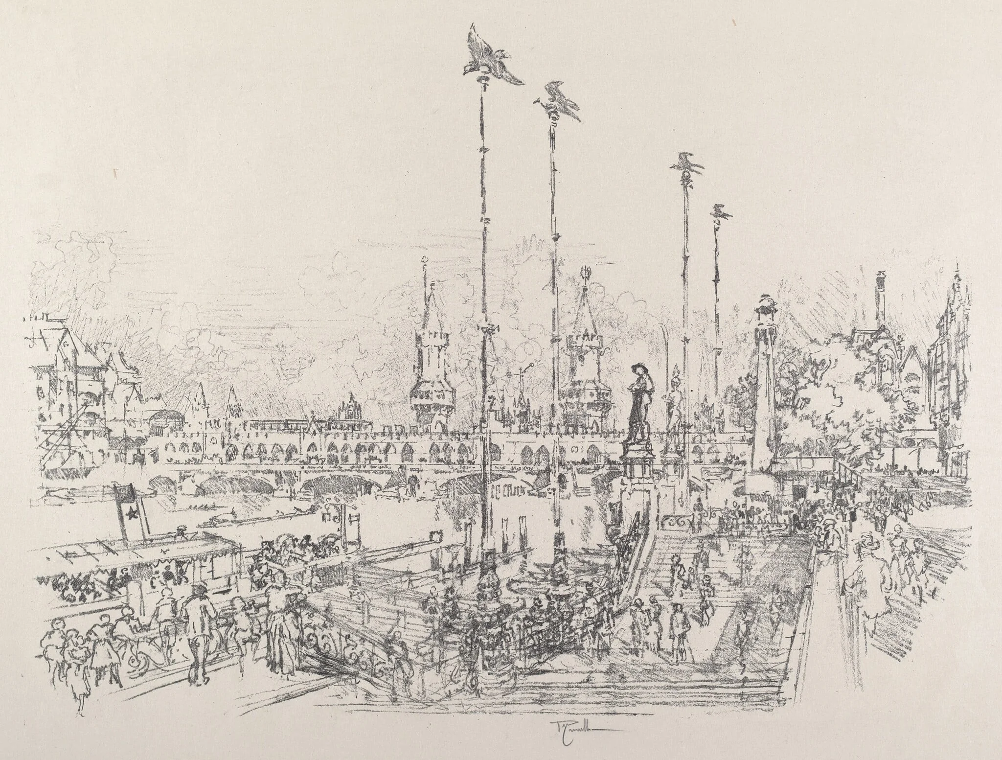 Oberbaum-Brucke, Berlin, by Joseph Pennell, ink, 1921