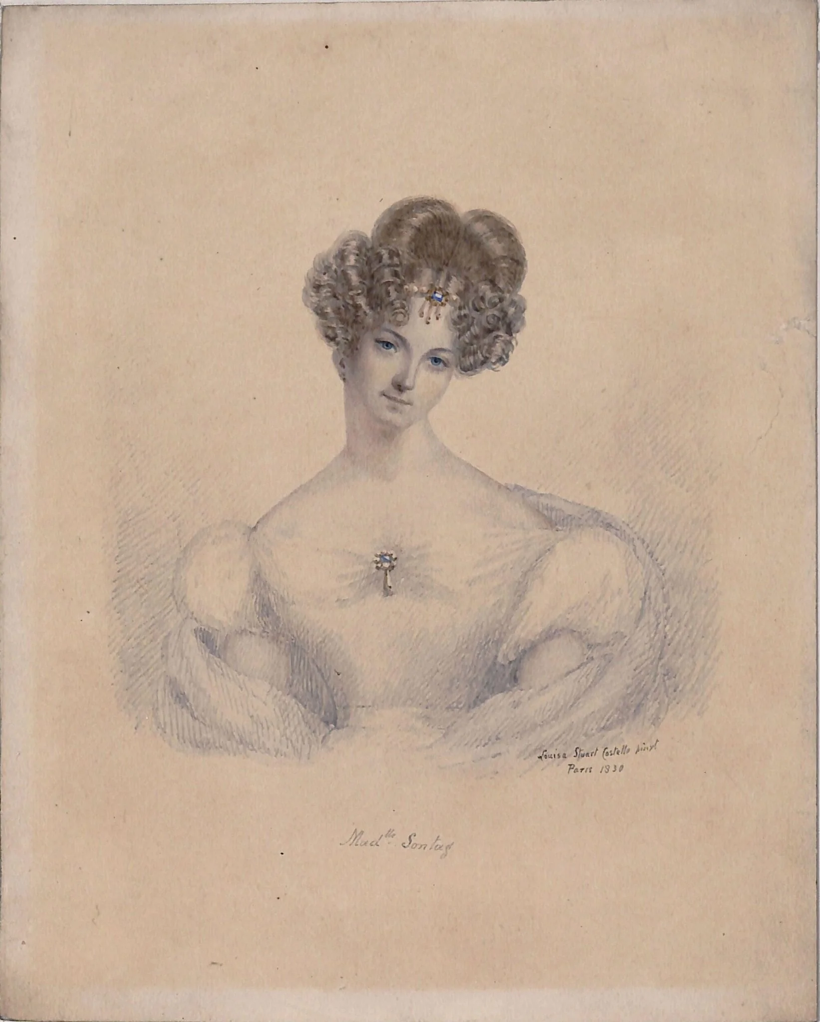 Portrait of Mademoiselle Sontag, by Louisa Stuart Costello, watercolor, 1830