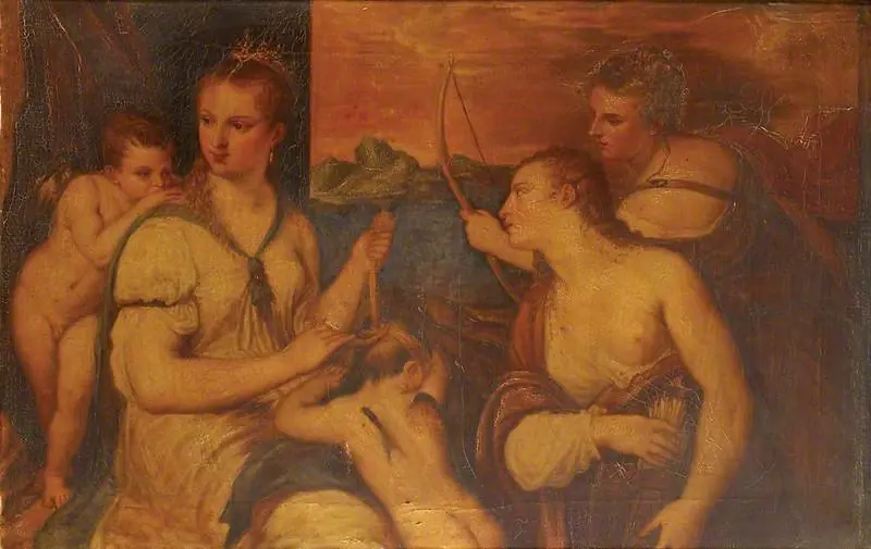 Venus blindfolding Cupid