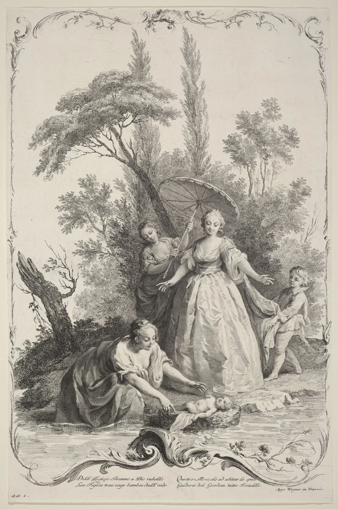 The Finding of Moses, by Joseph Wagner, ink, 1745