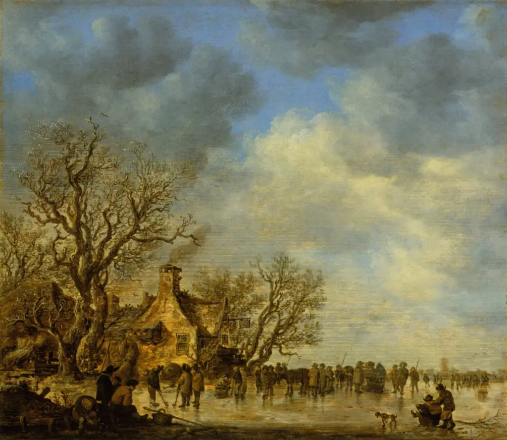 Iceskating before an Inn