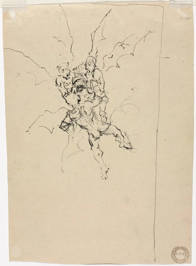 Three Demons Holding a Knight (verso), by Unknown, 1904