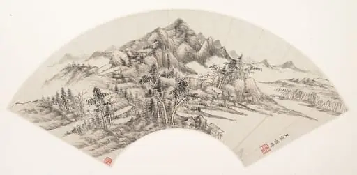 清　王宸　清溪柳橋圖　摺扇|Landscape
