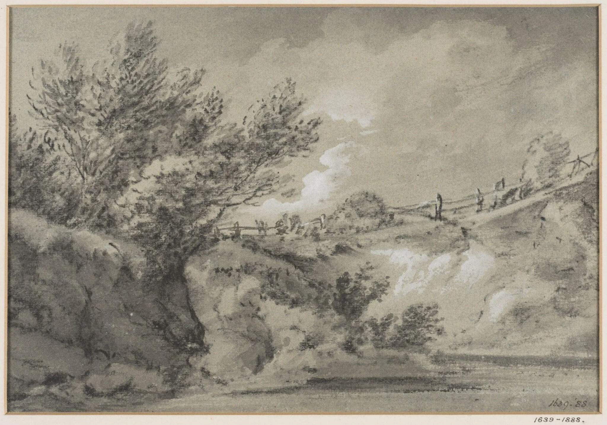 Landscape with high bank and railings