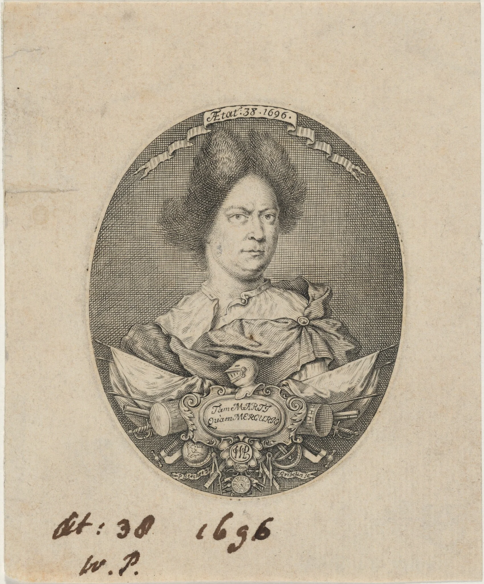 Chronologer William Parsons, by Simon II Gribelin, ink, 1696