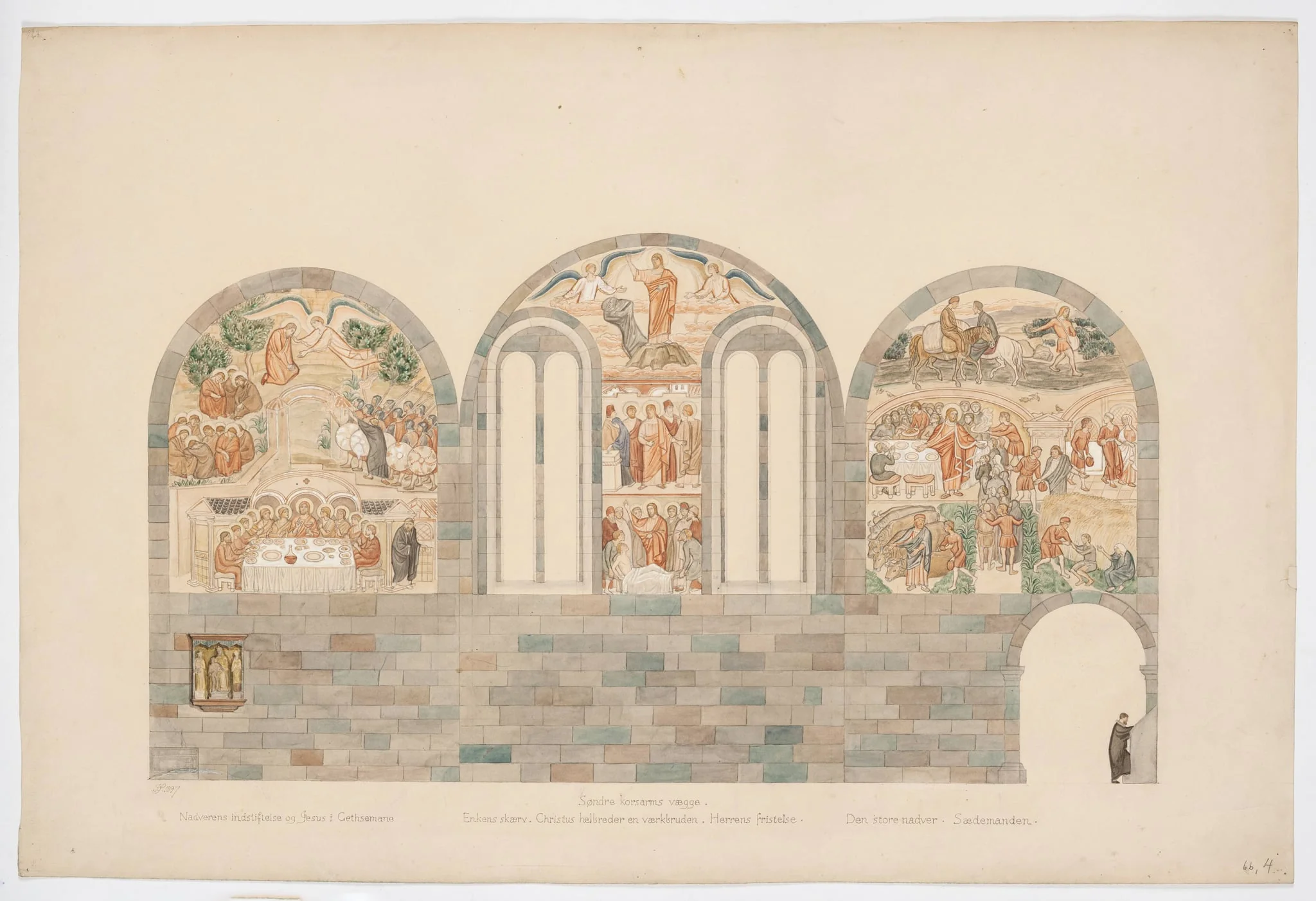 Udkast til freskerne i Viborg Domkirke. Søndre korsarms vægge, by Unknown, unspecified, 1897