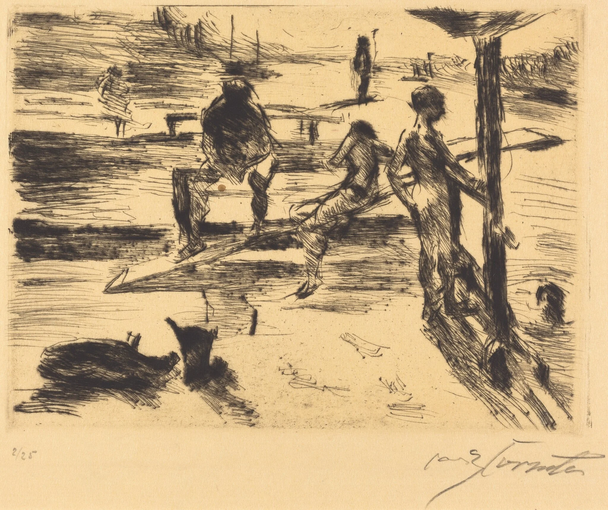 Badeanstalt (Bathing Place), by Lovis Corinth, ink, 1919