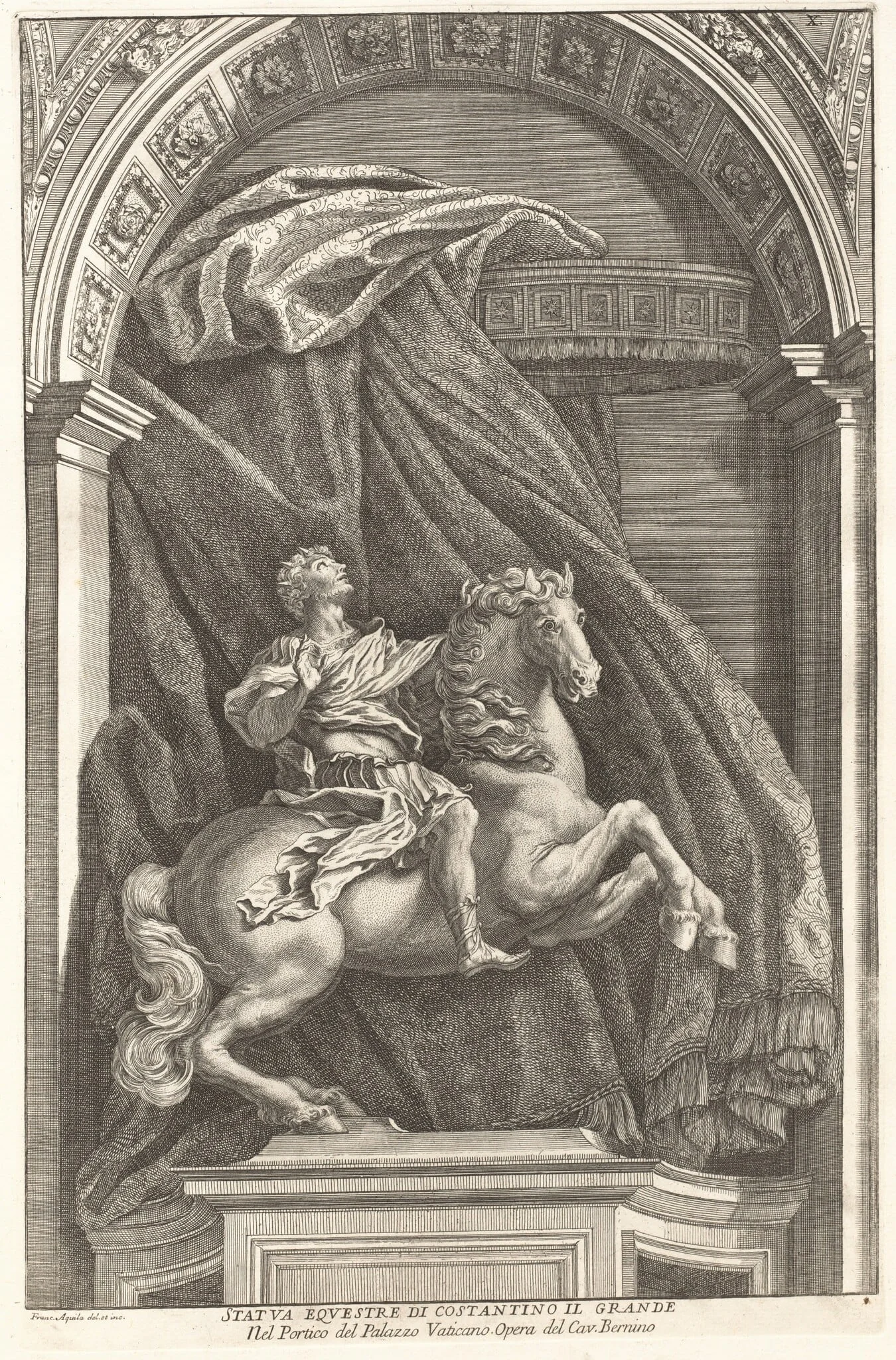 Statue of Constantine, by Francesco Faraone Aquila, ink, 1704