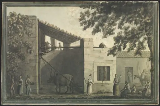 Mode of drawing or raising water at a farm near Syracuse On the back, sketch of an ox