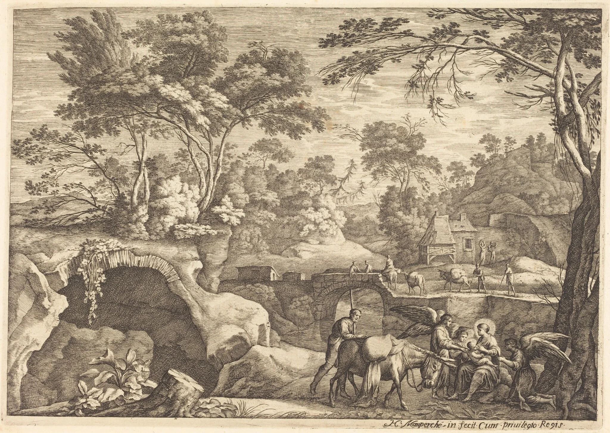 The Flight into Egypt, by Henri Mauperché, ink, 1644