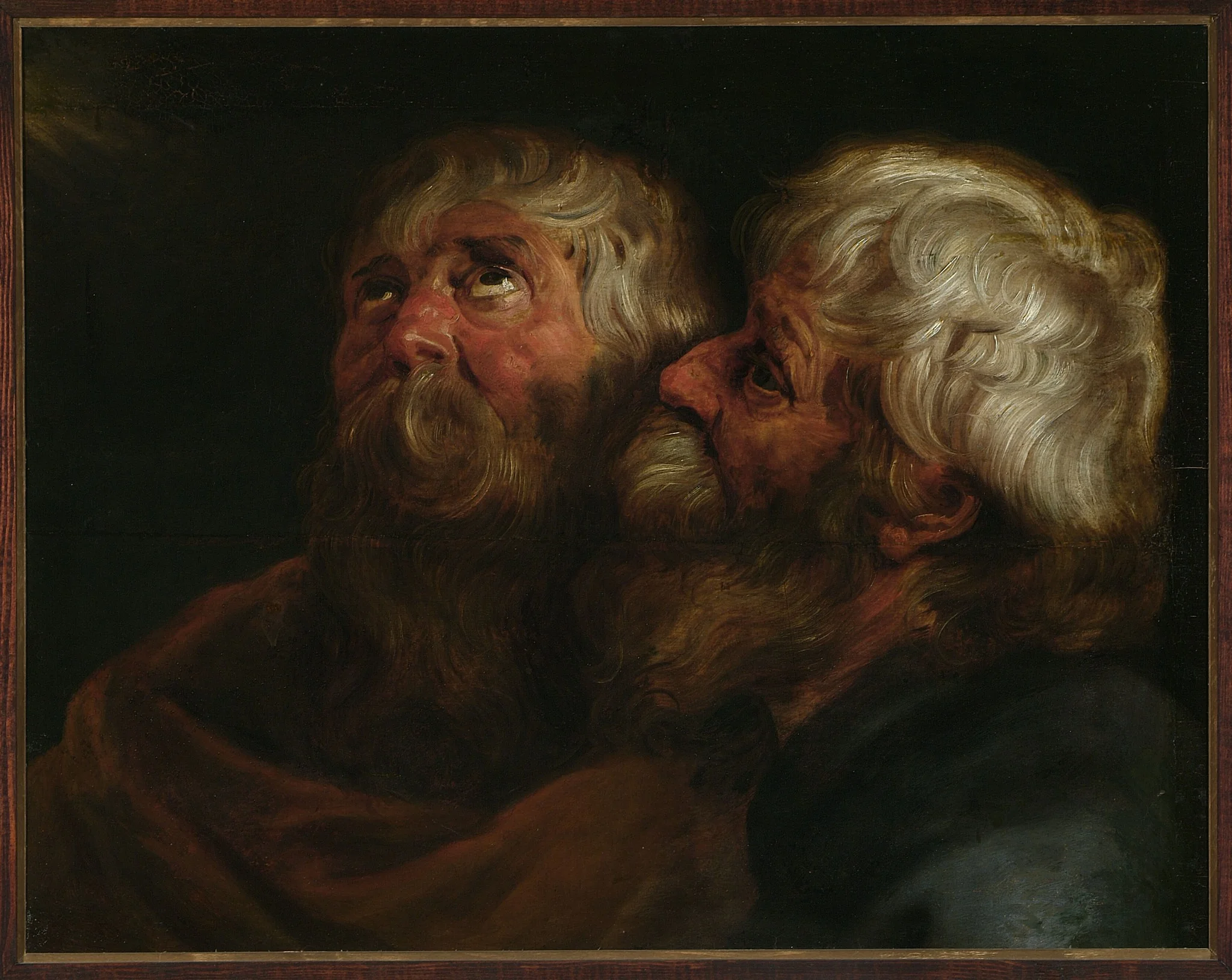 Two heads of apostles, by Unknown, oil