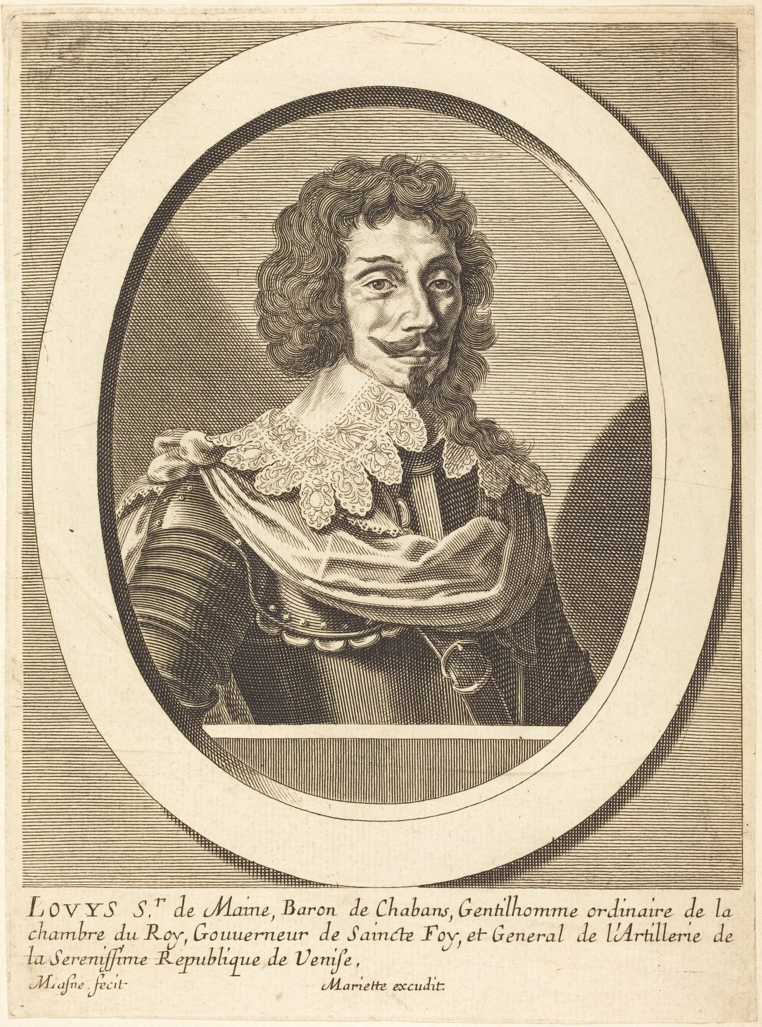 Louis Sieur de Maine, by Michel Lasne, ink, 1628
