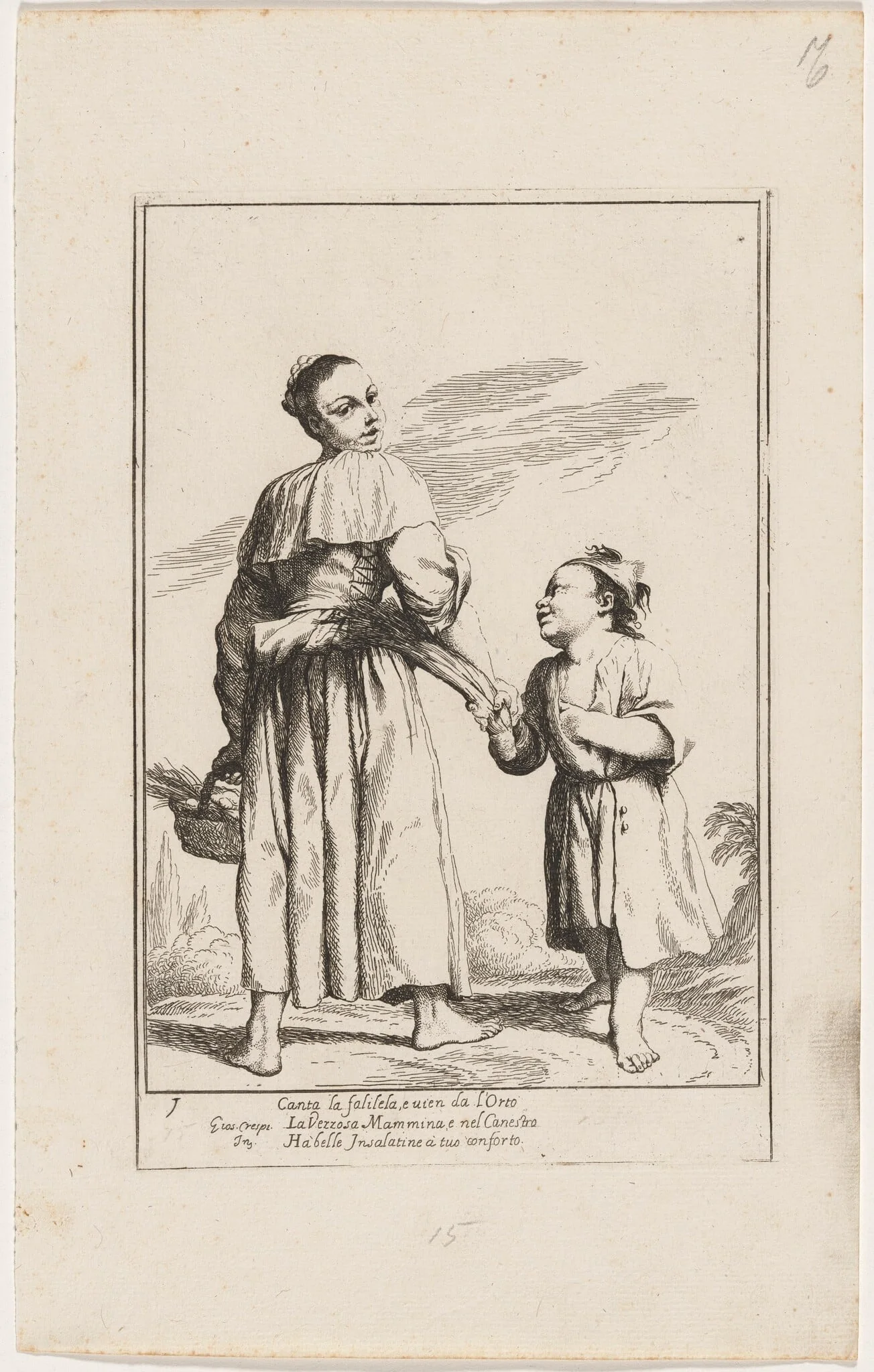 Menghina with a Basket of Herbs, by Giuseppe Maria Crespi, ink, 1712