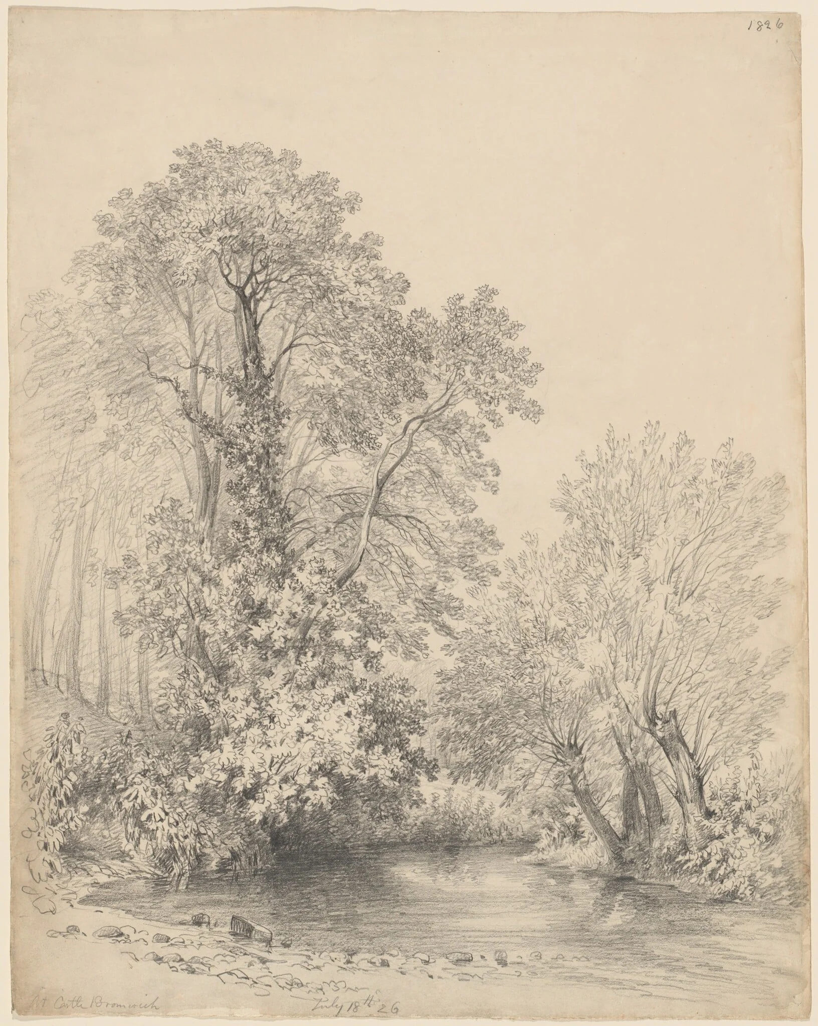 Trees by the River at Castle Bromwich, by Frederick William Watts, graphite, 1826