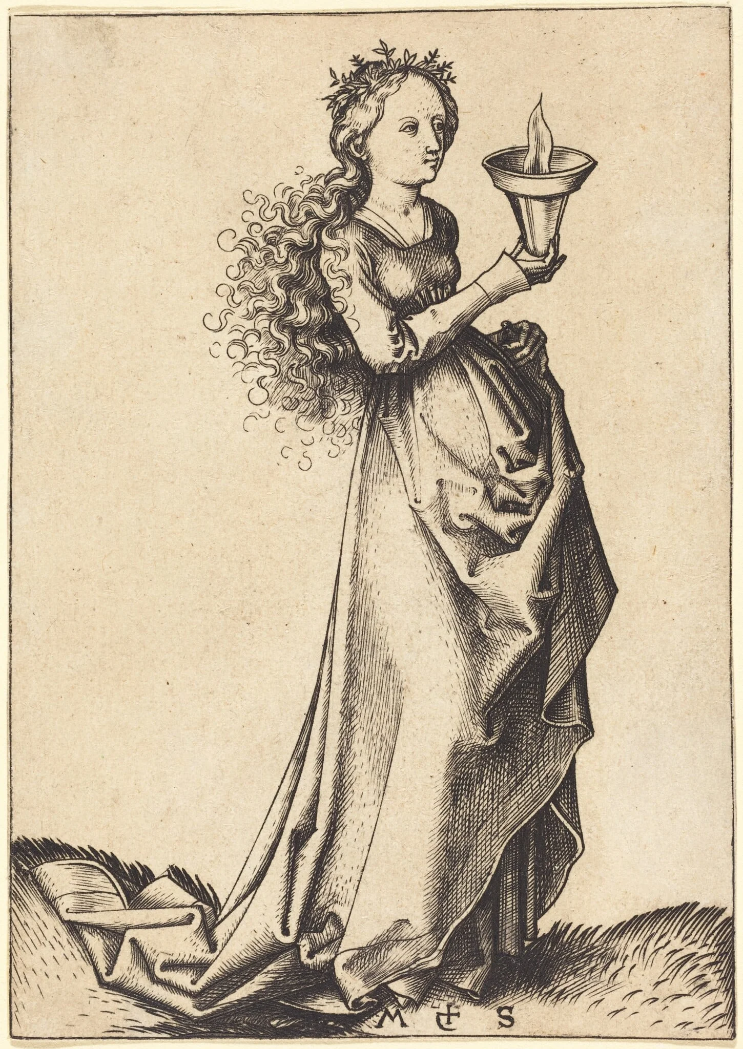 First Wise Virgin, by Martin Schongauer, ink, 1490