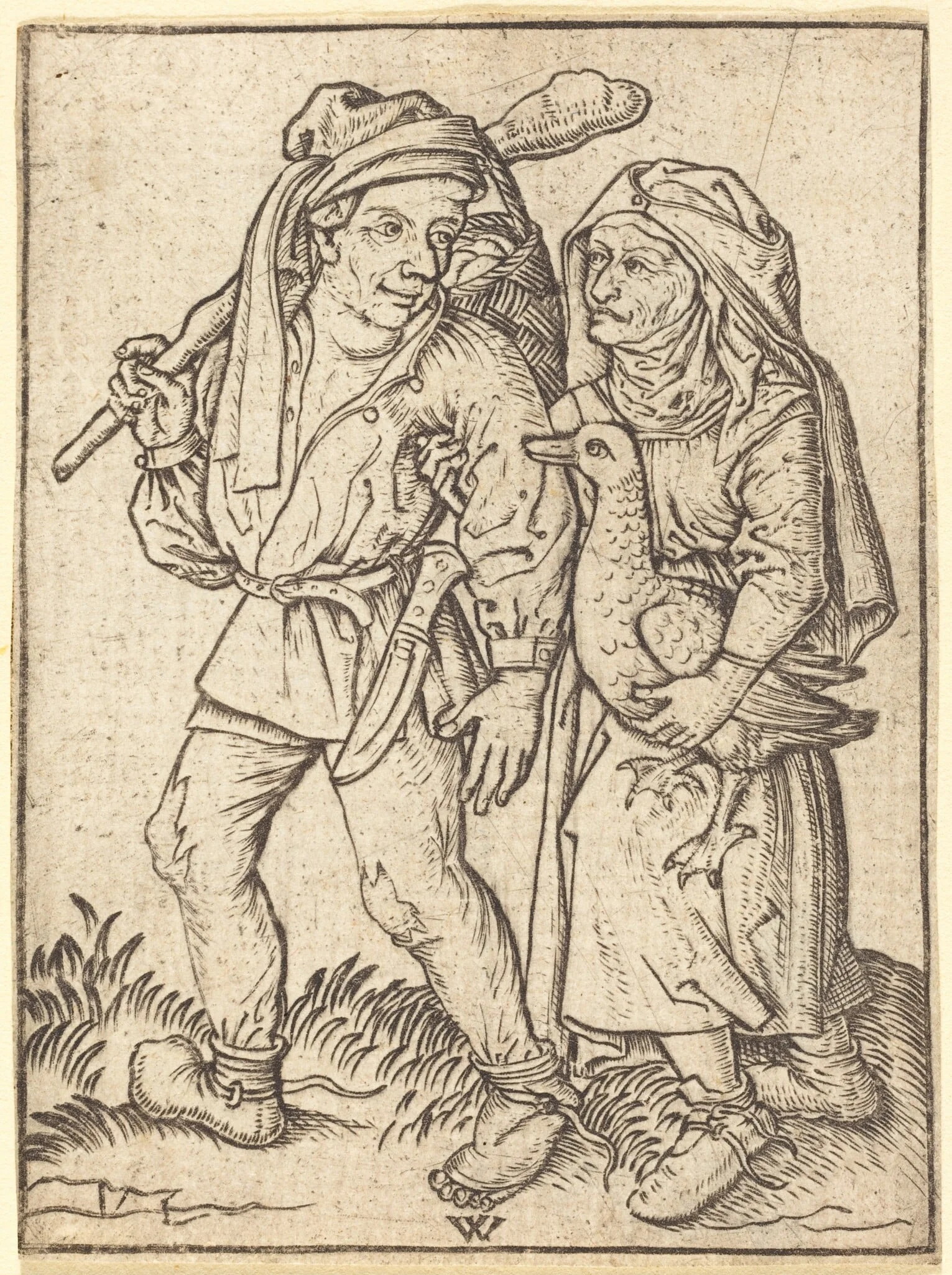 Farmer and Wife with Goose, by Wenzel von Olmutz, ink, 1490