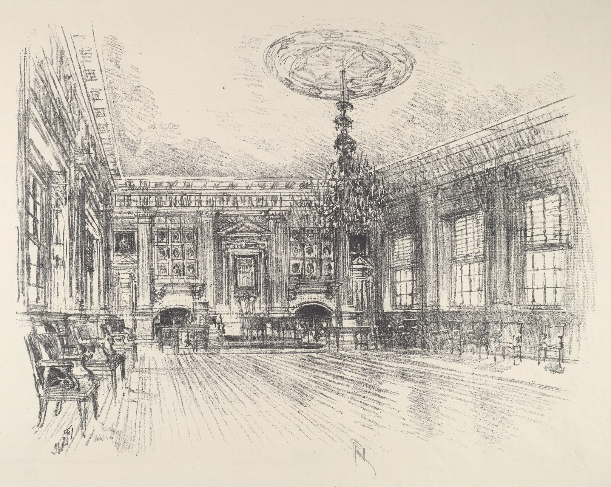 Signers' Room, Independence Hall, by Joseph Pennell, ink, 1912