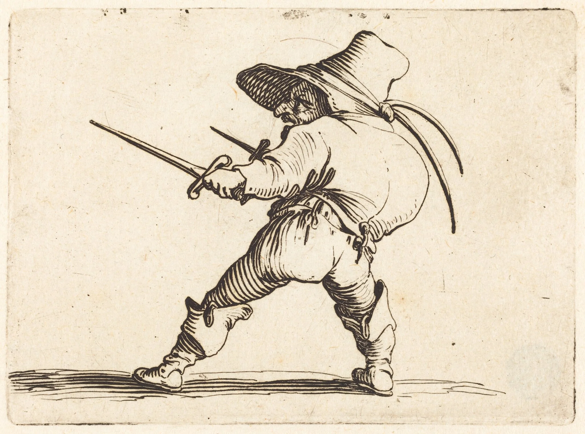Duellist with Sword and Dagger, by Jacques Callot, ink, 1622