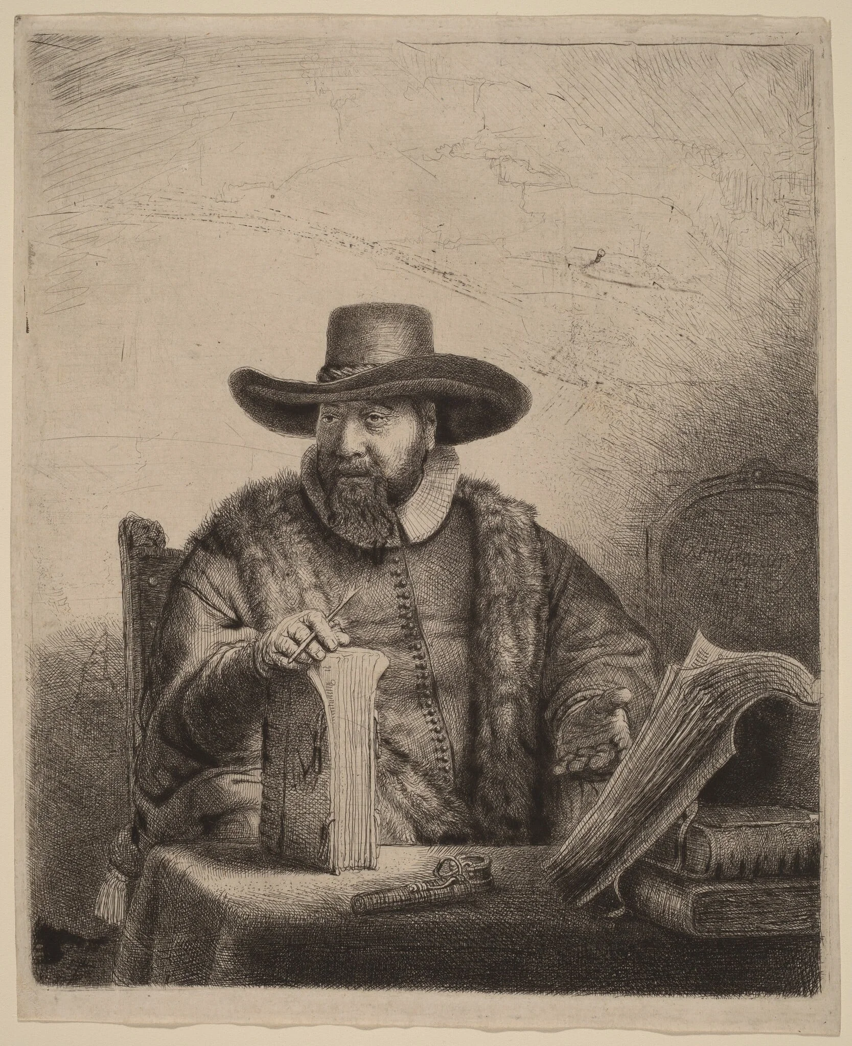 Cornelis Claesz Anslo, by Rembrandt, ink, 1641