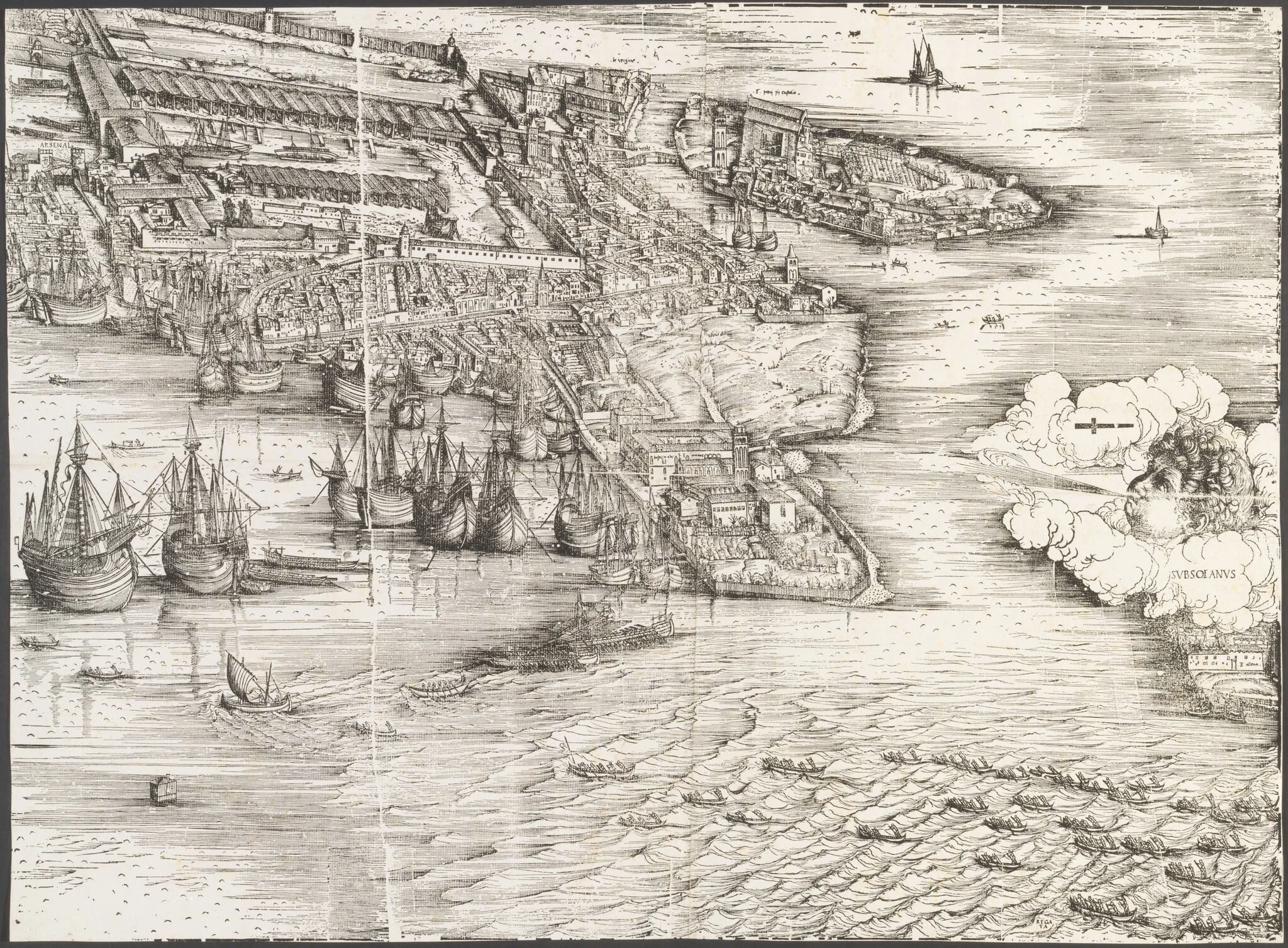 View of Venice [lower right block], by Jacopo de' Barbari, ink, 1500