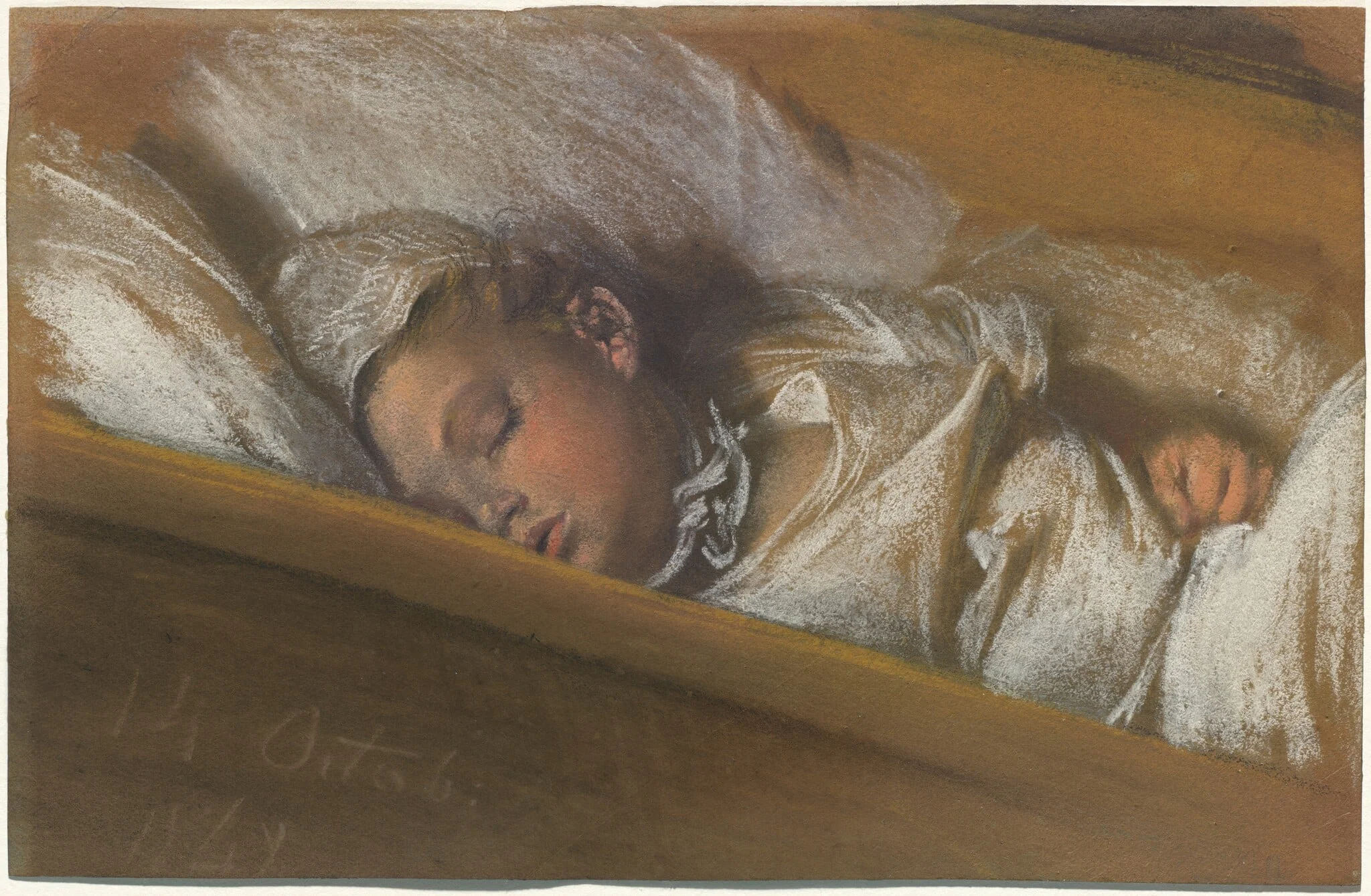 An Infant Asleep in His Crib, by Adolph von Menzel, gouache, 1848