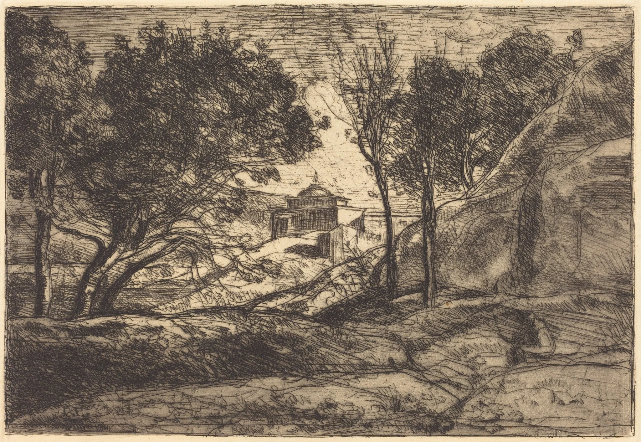 Souvenir of Tuscany (Souvenir de Toscane), by Jean Baptiste Camille Corot, ink, 1845