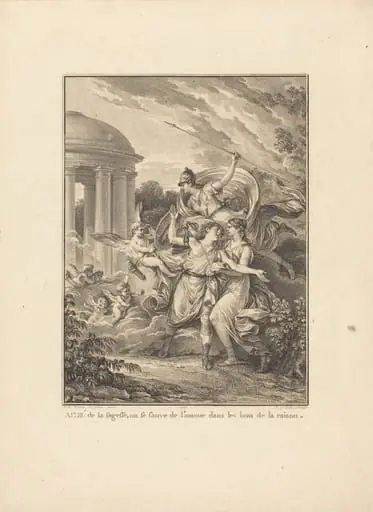 Frontispiece: Aidé de la sagesse, on se sauve de l'amour dans les bras de la raison