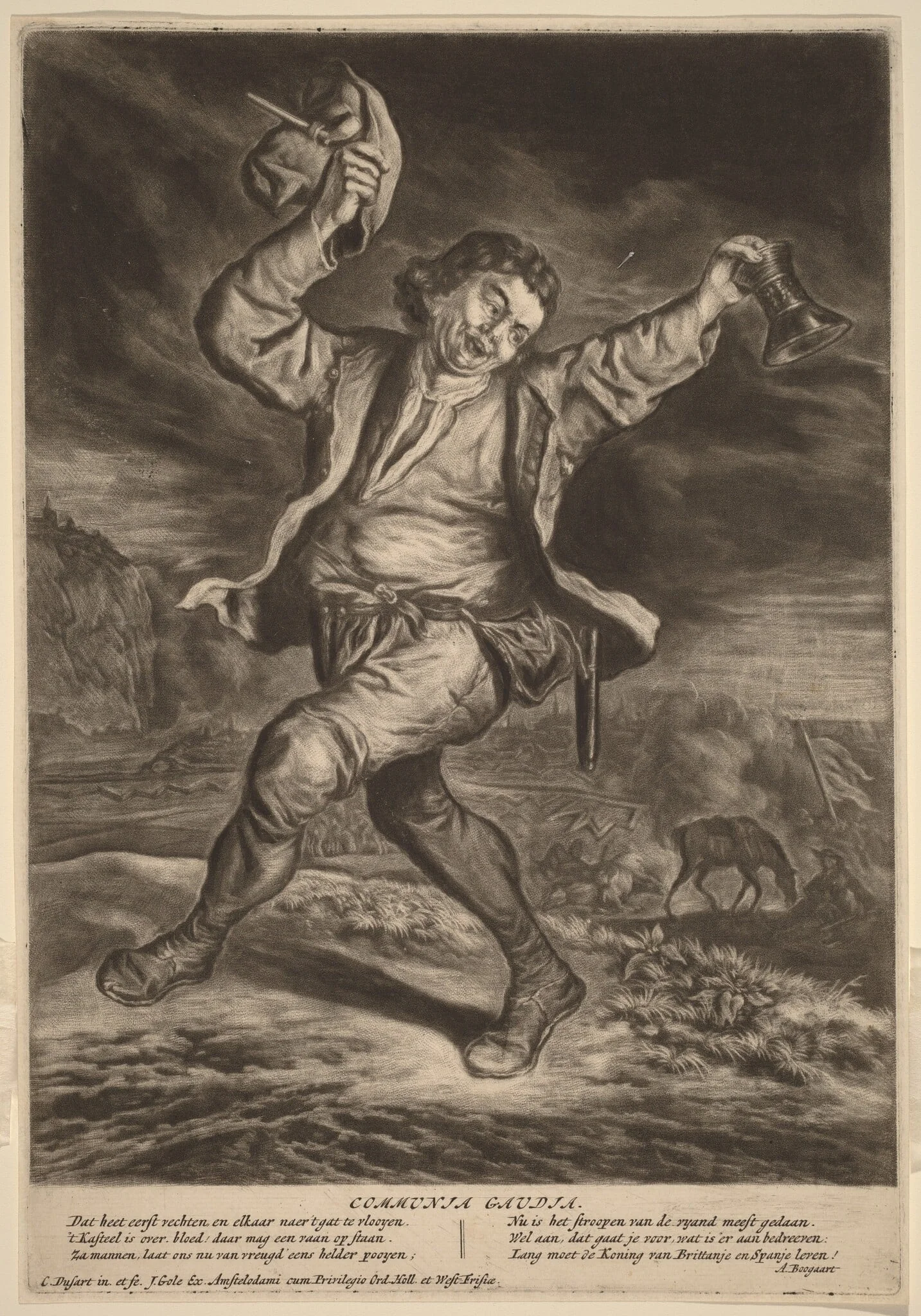 The Happy Patriot, by Cornelis Dusart, ink, 1695