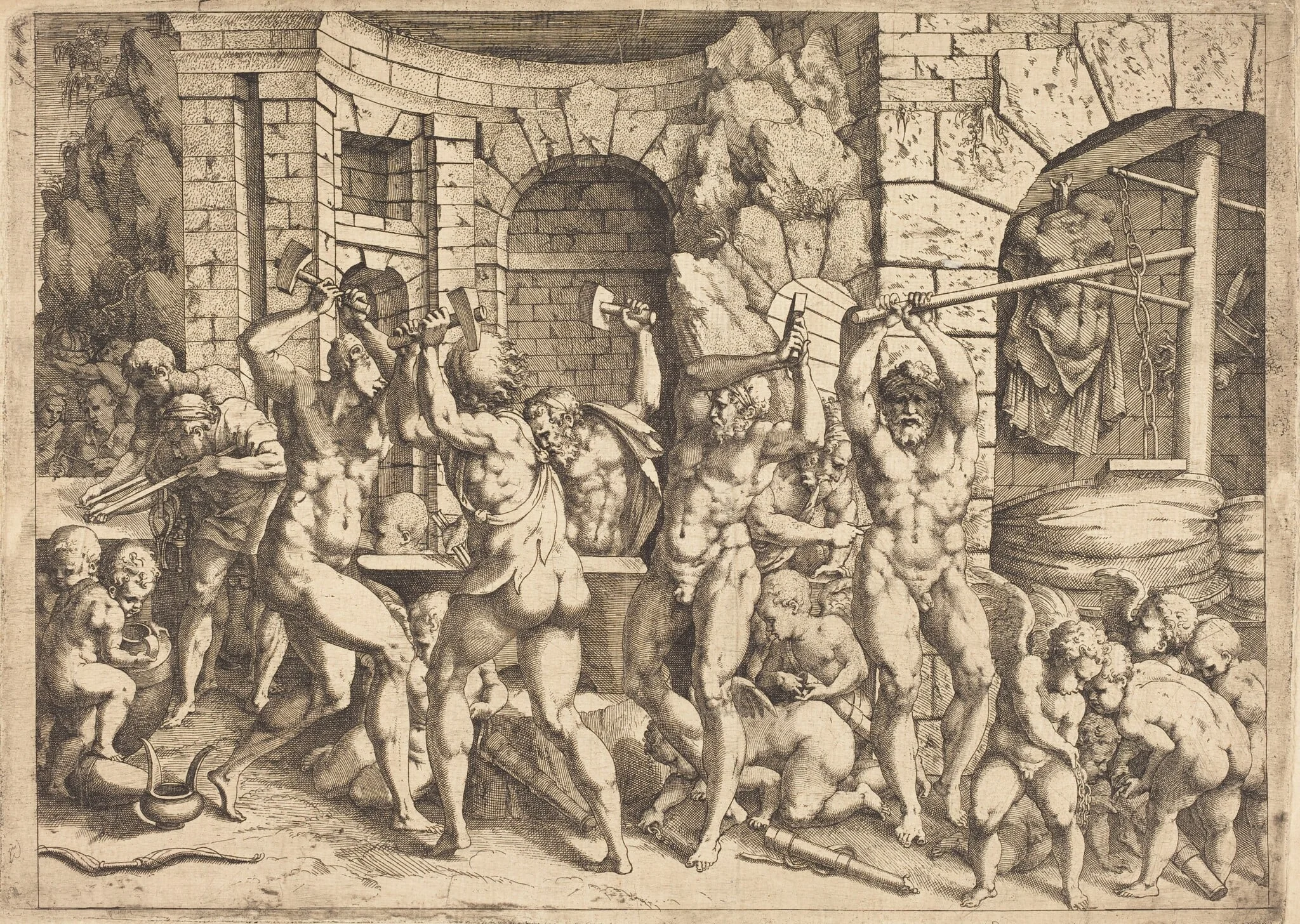 The Forge of Vulcan, by Louis Elle I, ink, 1650