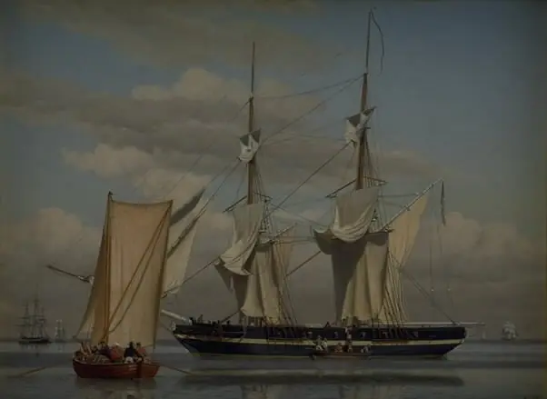 An American Naval Brig Lying at Anchor while Her Sails Are Drying