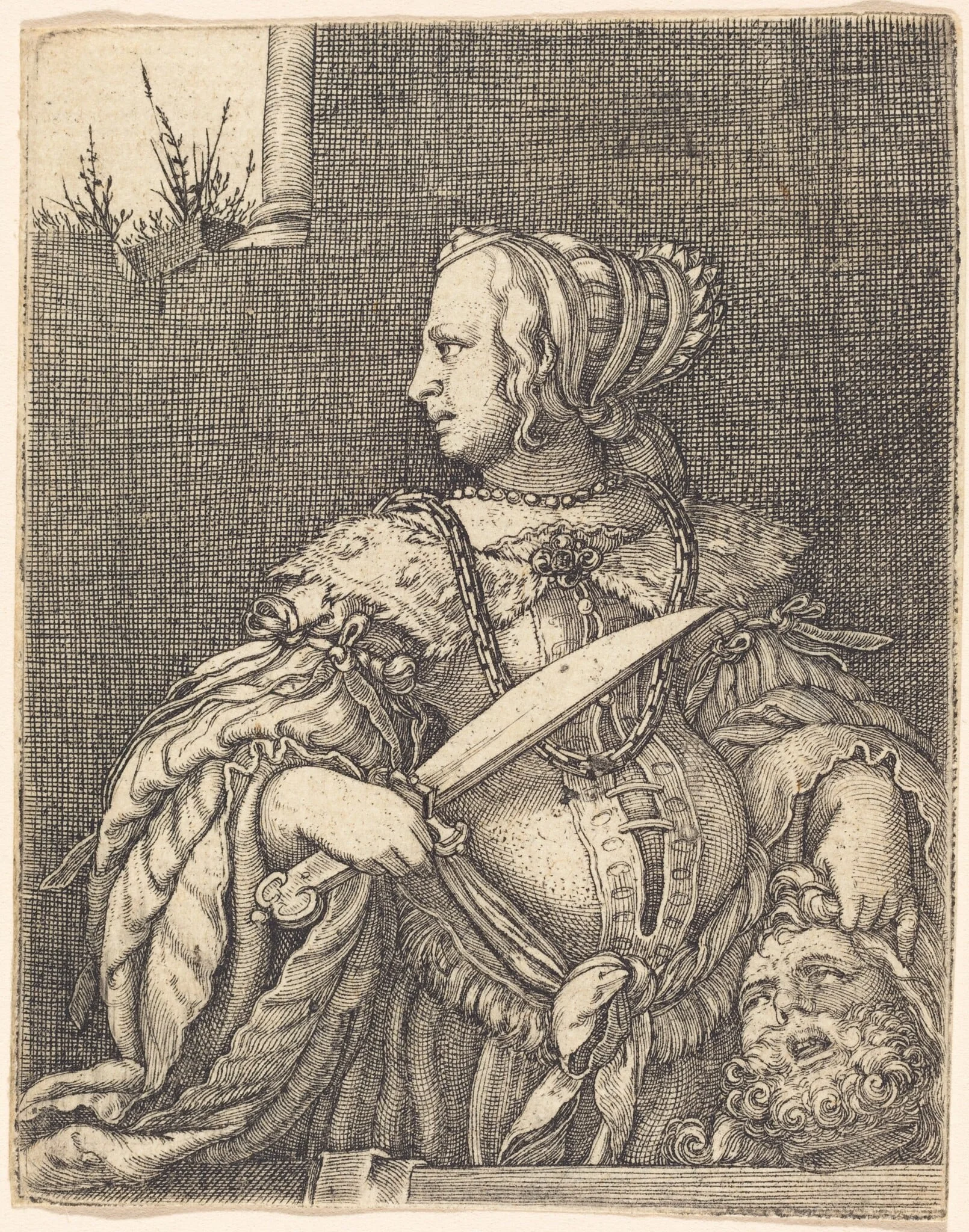 Judith with the Head of Holofernes, by Barthel Beham, ink, 1526
