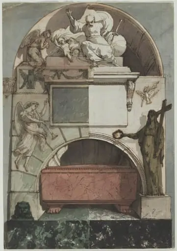 Design for a Fresco of an Artist's Tomb in the Certosa of Bologna (recto)